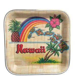 Vintage Hawaii Bamboo Baset Weave Shallow Plate Tray Souvenir Retro